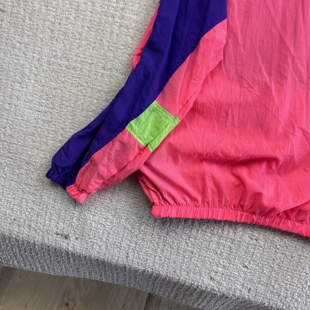VTG "Rock me Baby" Patch Windbreaker Jacket Sz L Colorblock 90 Neon Bright Retro - Picture 13 of 16